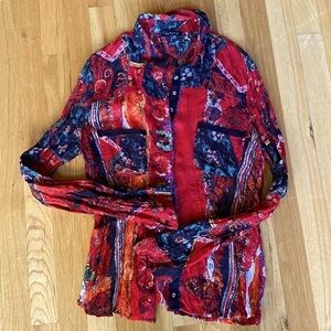 Le Caviar Crinkle blouse Womens M snaps chest pockets Western Rocker Artsy